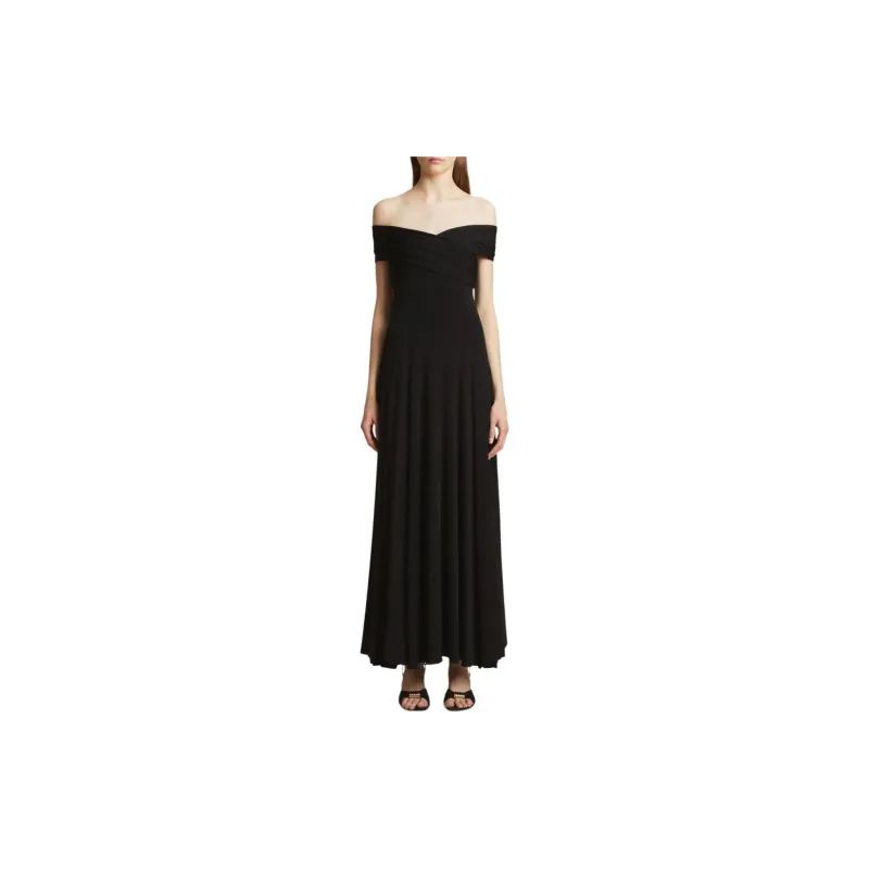 KHAITE The Bruna Off Shoulder Pleated Maxi Dress-2