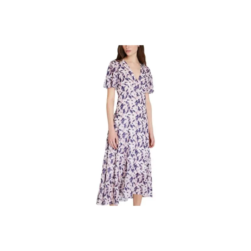 CLUB MONACO Short Sleeved Dresses Women's Pink Purple Print-2
