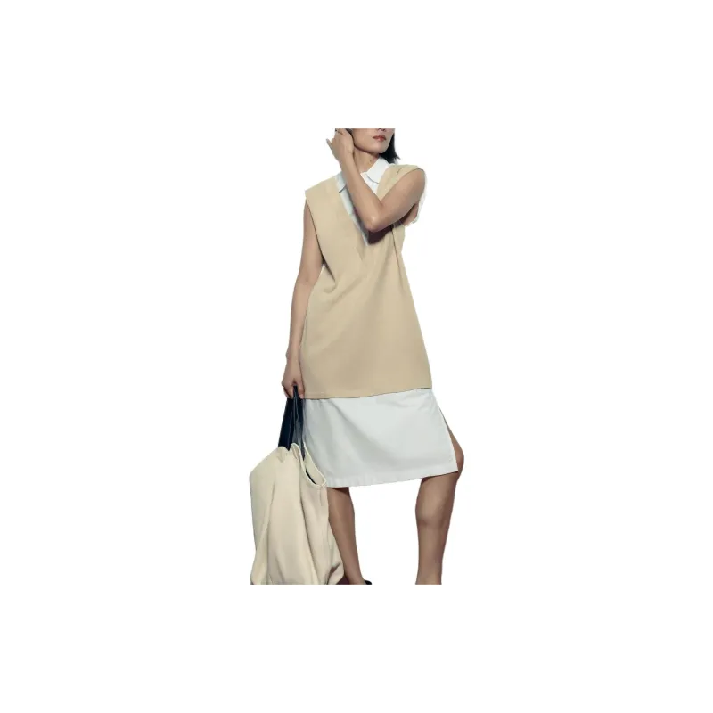 ZARA Sleeveless Dress Women's Camel/White-1