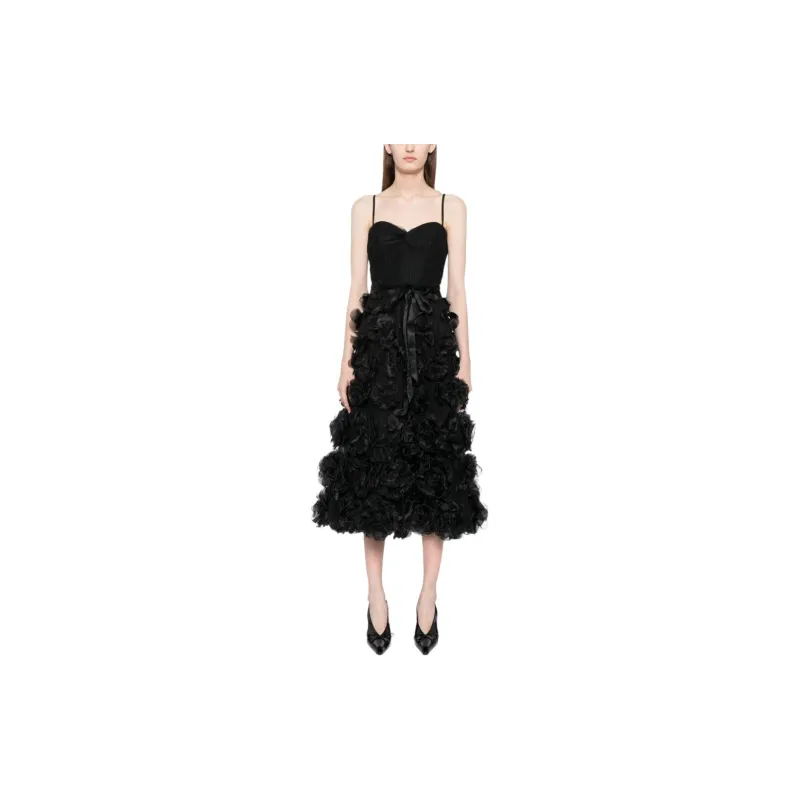 Marchesa Notte Floral appliqué Tulle Midi Dress-1