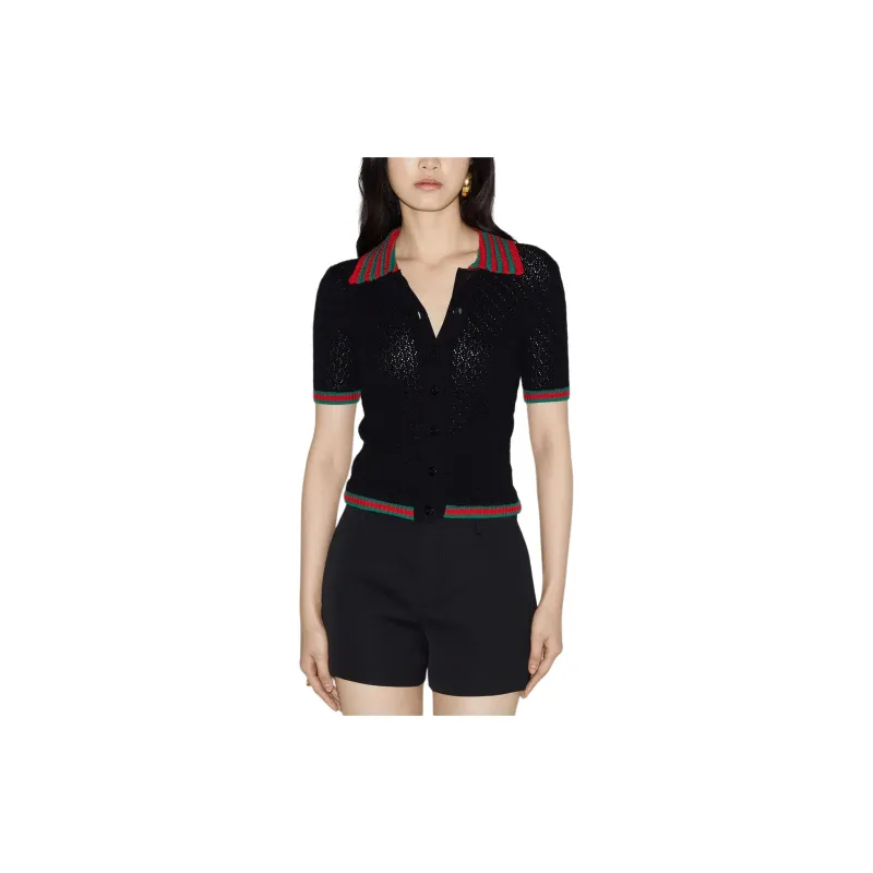 GUCCI Web trim Crochet knit Cardigan-2