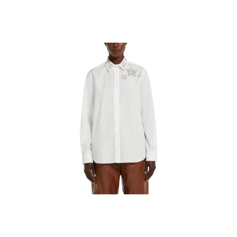 WEEKEND MaxMara Donnola Collection Rhinestone Detailed Cotton Shirt Women's White-2