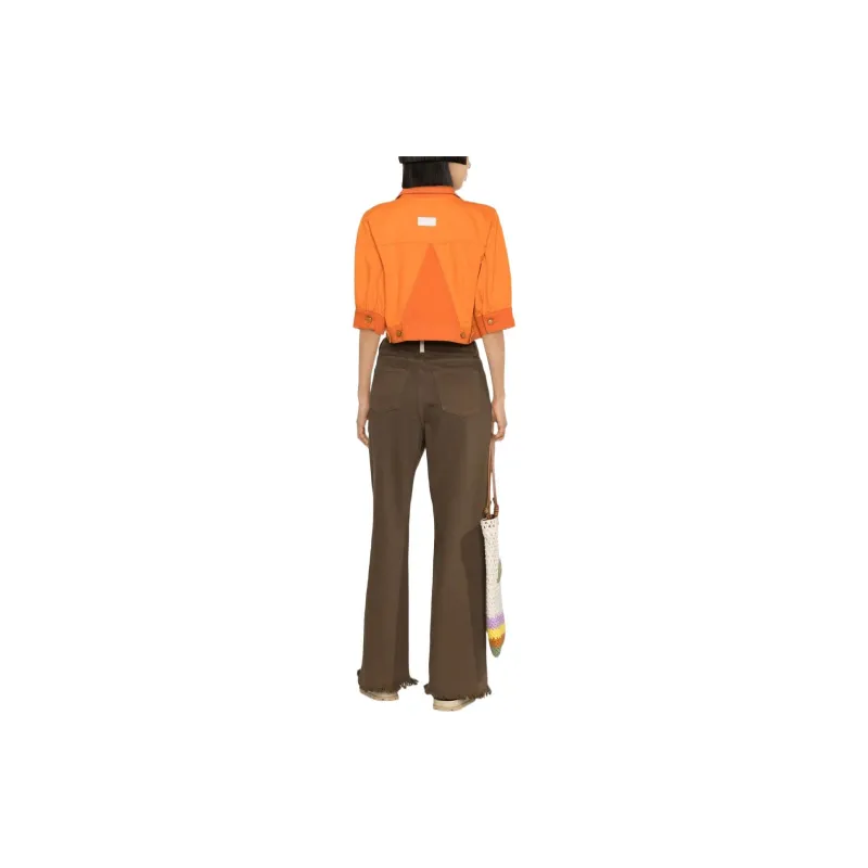 GANNI Overdyed Cutline Denim Puff Sleeve Jacket 'Orangeade'-2