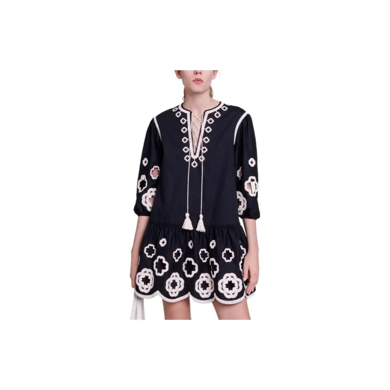 Maje Clover-embroidered Peplum Minidress-1