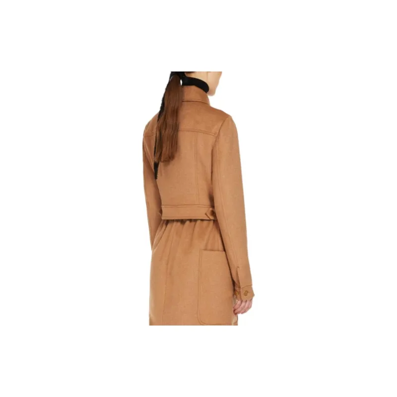 MaxMara Foglia Collection Camel Colour Biker Jacket Jackets Coats Women's Camel-3