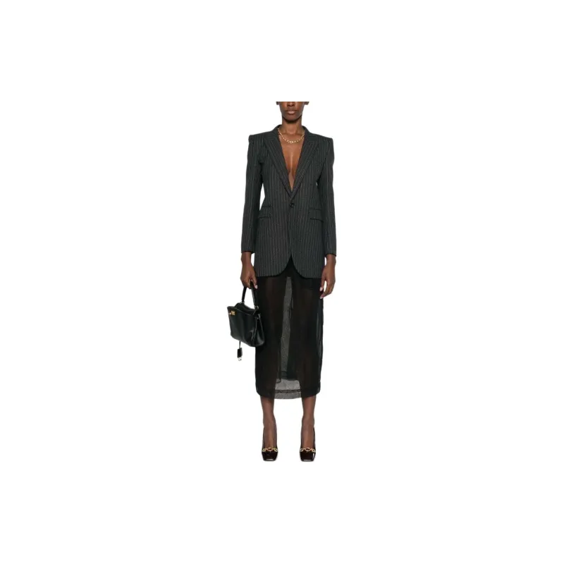 SAINT LAURENT Single Breasted Striped Blazer-1