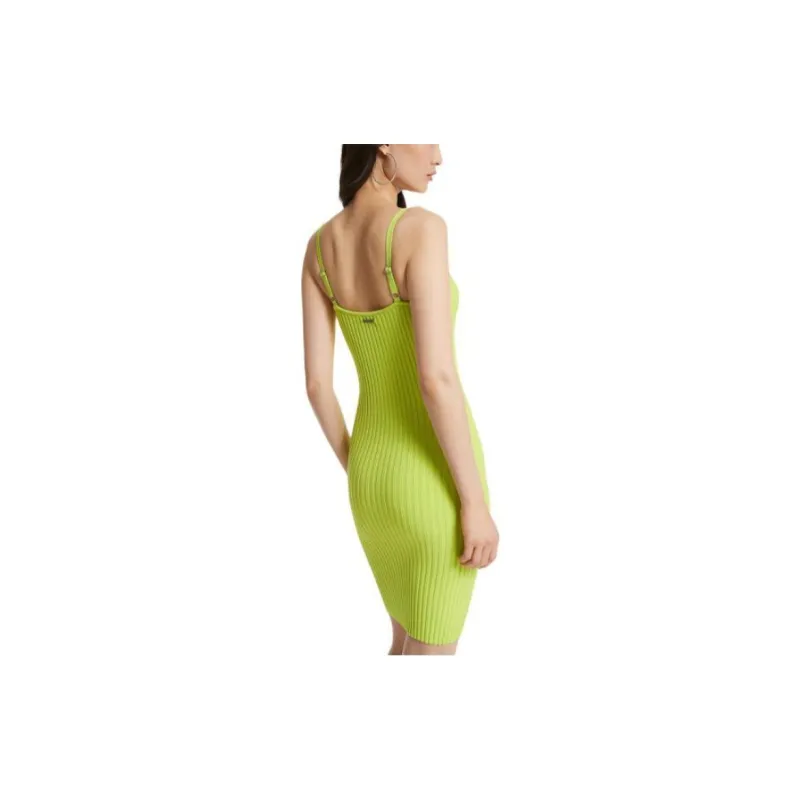 MICHAEL KORS Ribbed Stretch Viscose Belted Bustier Dress Slip Dresses Women's Green-1