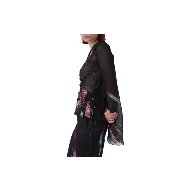 Louisa Ballou Abstract pattern Stretch silk Wrap Blouse-3