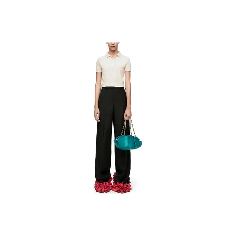 LOEWE Cropped Silk Polo Sweater White-1