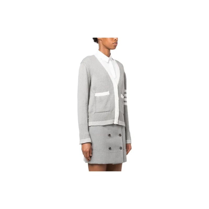 THOM BROWNE 4 Bar Stripe V Neck Cardigan-3