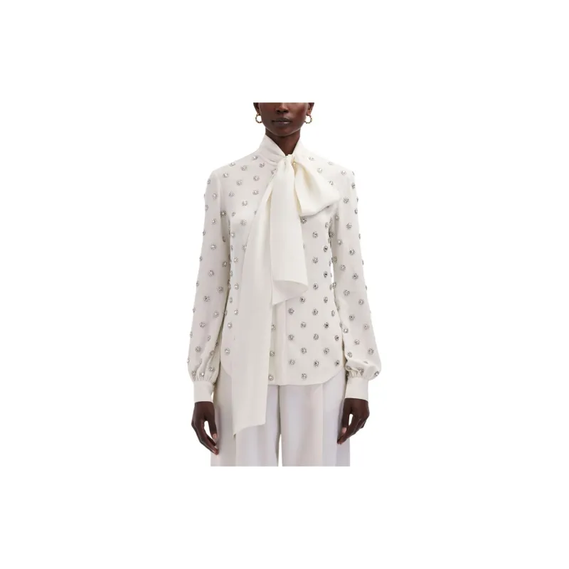Oscar De La Renta Crystal embellished Tie neck Blouse-2