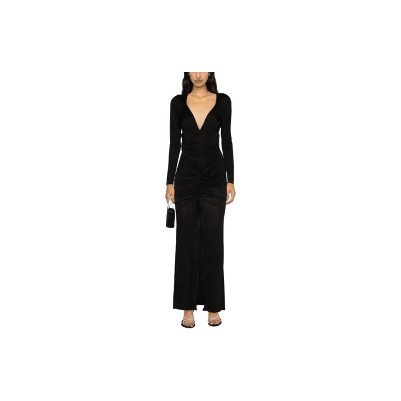 PINKO V-neck Ruched Maxi Dress-1