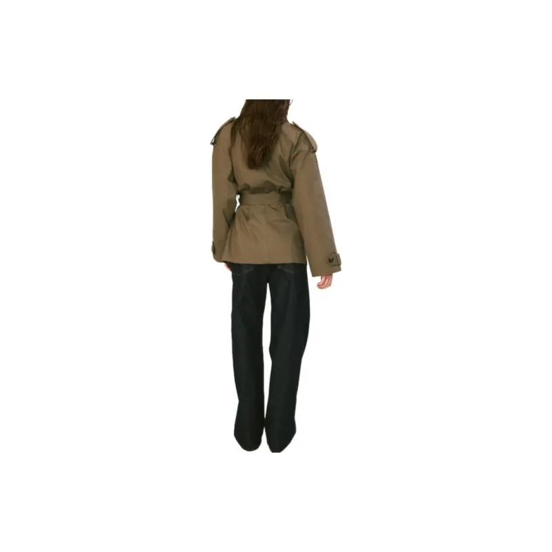 H&M Trench Coat Women's Dark Khaki Green-2