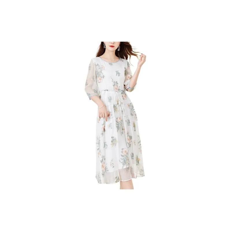 Ink Beauty Long Sleeved Dresses Women's White-1