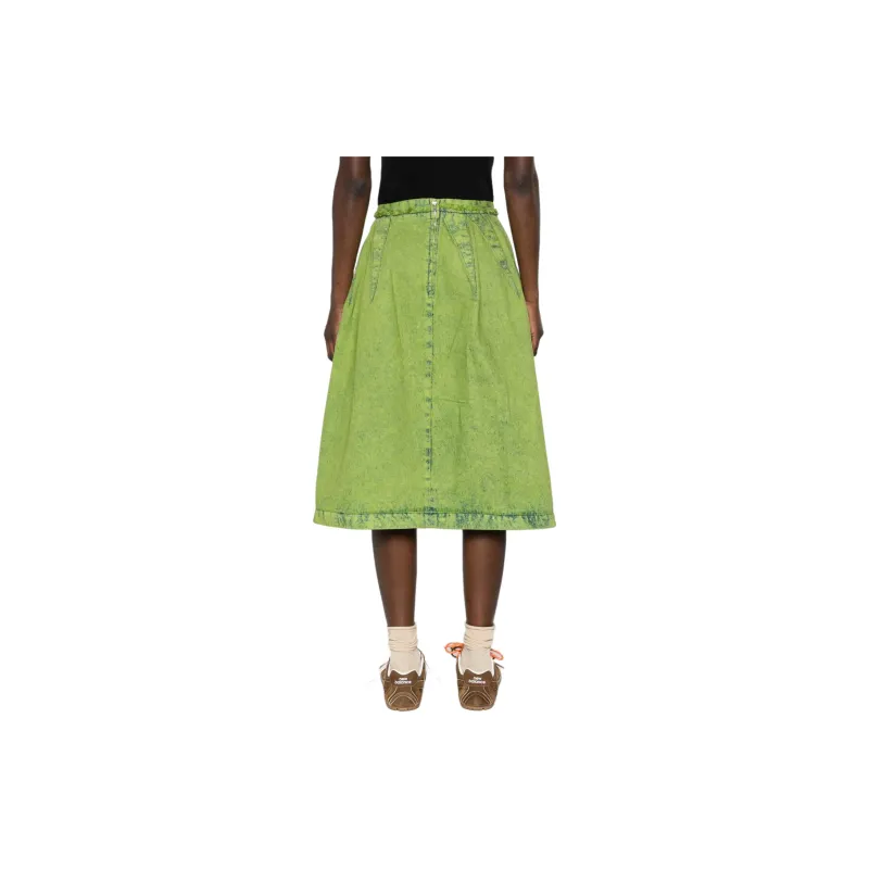MARNI Denim Long Skirts Women's Moss Green-2