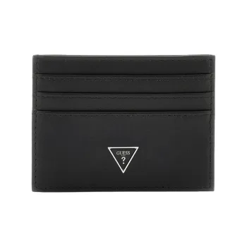GUESS Cow Leather Card Holder Regular Unisex Black