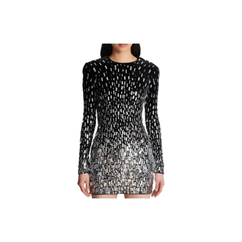 BALMAIN Sequin-Embellished Velvet Mini Dress-2