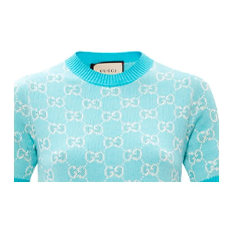 GUCCI Short Sleeved Dresses Women's Light Blue-4