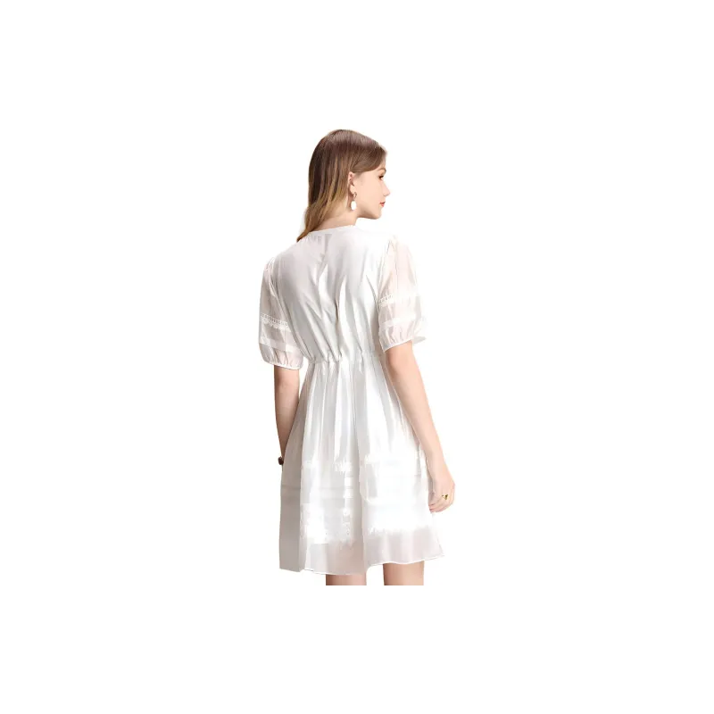 FENHONGMALI Short Sleeved Dresses Women's White-3