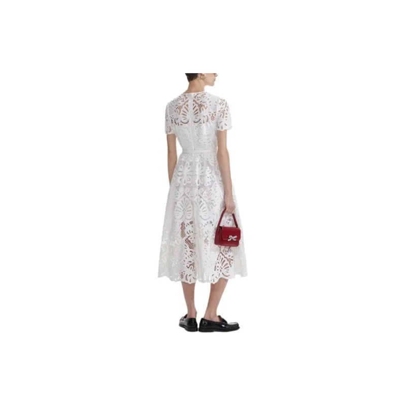 Self portrait Short Sleeved Dress Women's Pure White-1