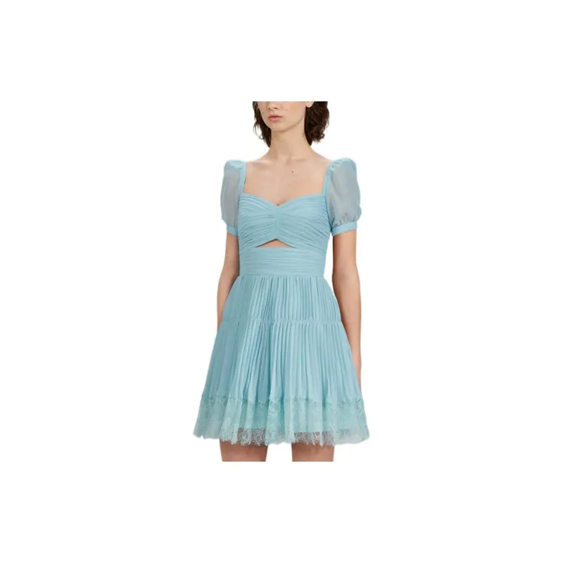 Self portrait Pleated Lace trim Mini Dress-2