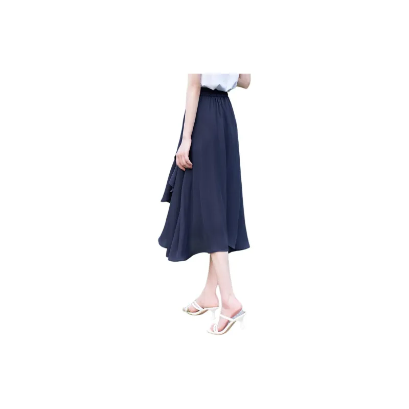 Mo Han Yi Mei Casual Long Skirt Women's Navy Blue-2