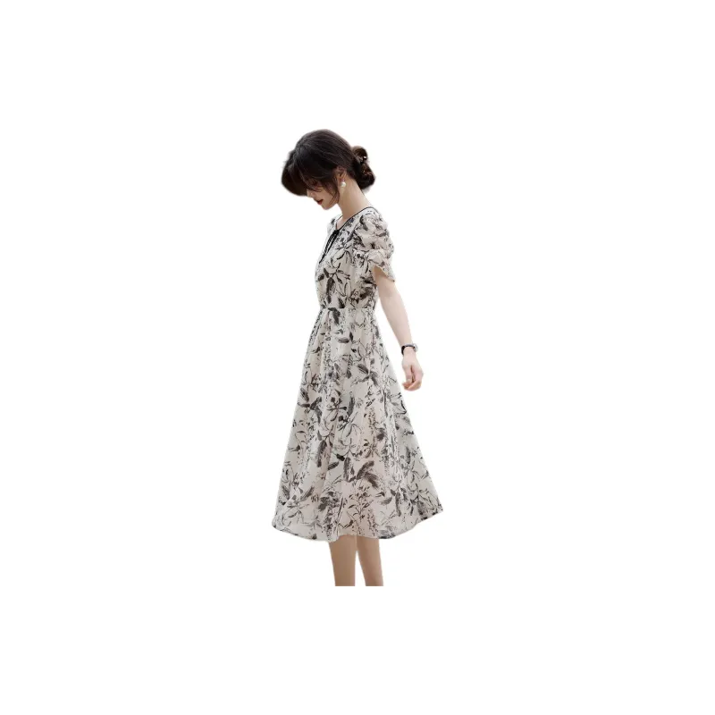 XWI Short Sleeved Dress Women's Black And White Floral-1