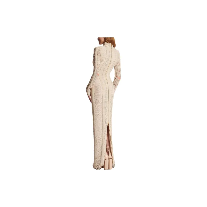 BALMAIN Long Sleeved Dresses Women's Sandy Beige-2
