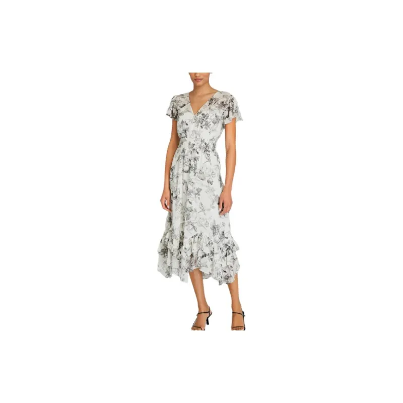 CLUB MONACO Short-Sleeved Dresses Women's Black And White Floral-2