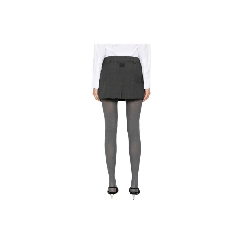 MIU MIU Tartan Print Mini Skirt 'Slate Grey'-2