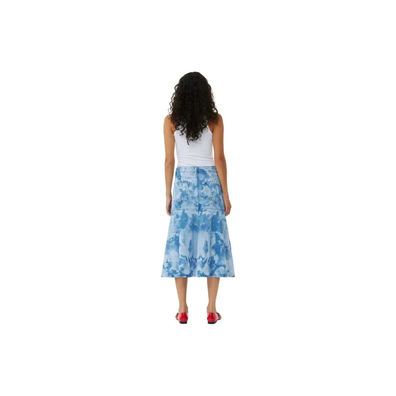 GANNI Bleach effect Denim Midi Skirt-2
