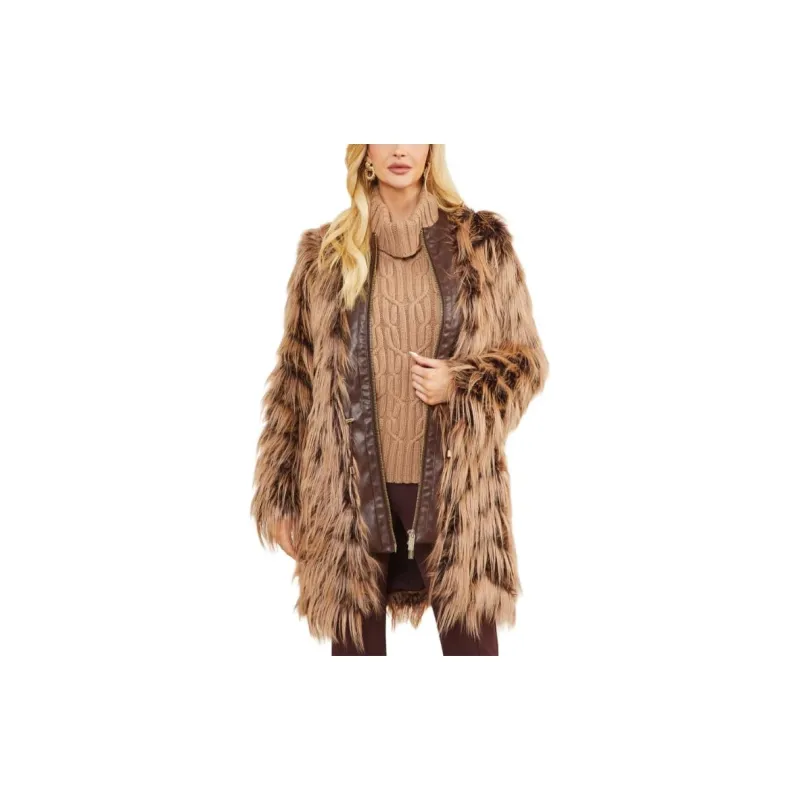 GUESS Dinah Shaggy Coat Jackets Coats Women's Brown-2