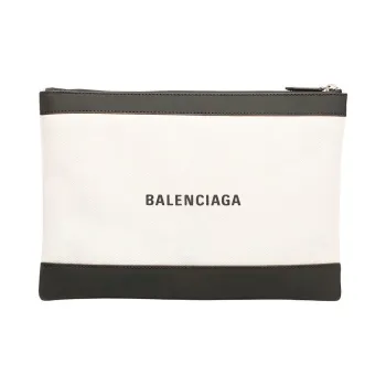 Balenciaga Navy Cow Leather Clutch Medium Size Men's Black White