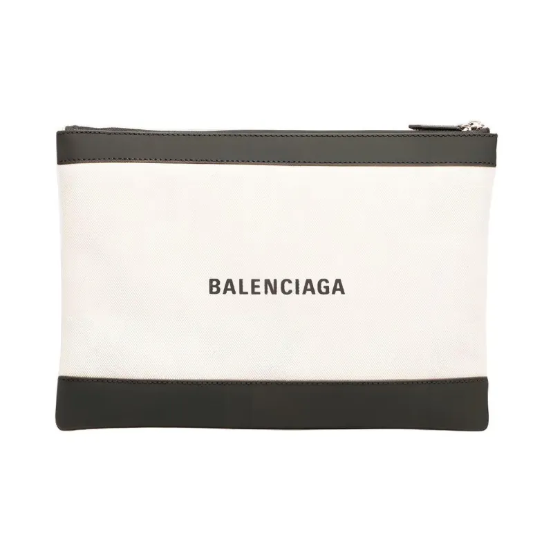 Balenciaga Navy Cow Leather Clutch Medium Size Men's Black White-0