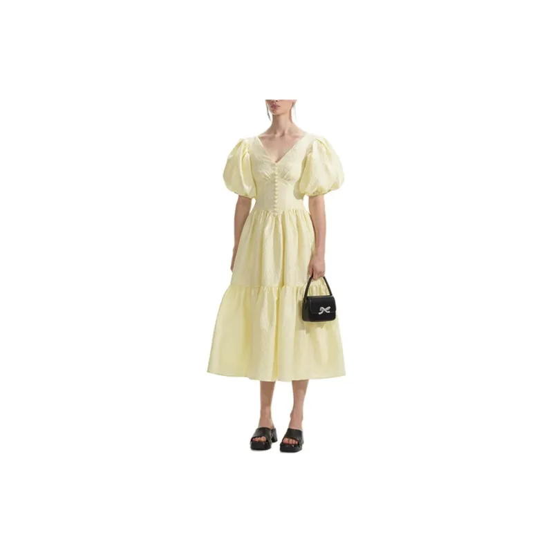 Self portrait Short Sleeved Dress Women's Cream Yellow-1