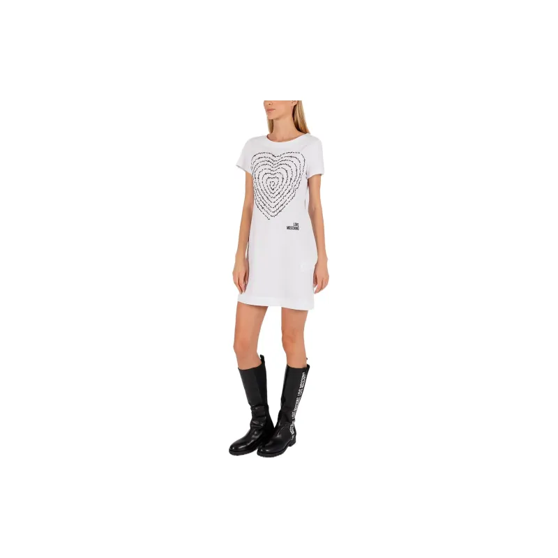 LOVE MOSCHINO Short Sleeved Dresses Women's White-3