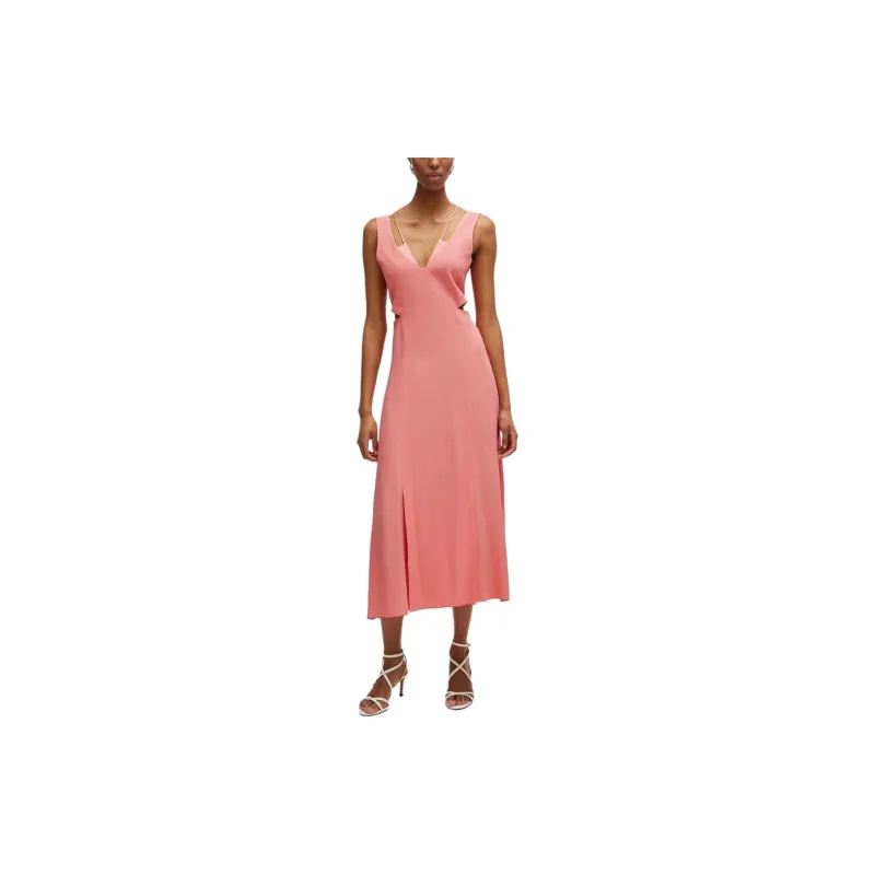 HUGO BOSS V Neck Dress With Cut Out Details Sleeveless Dress Women's Pink-1