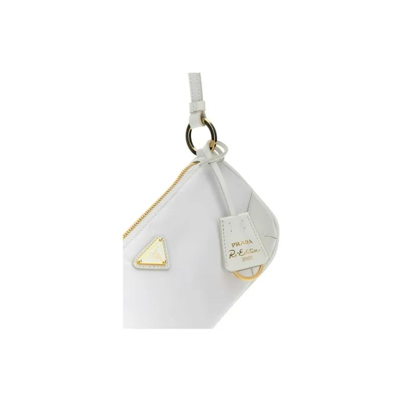 PRADA Re-Edition Recycled Nylon Mixed With Shiny Leather Handbag Shoulder Bag Women's White-4