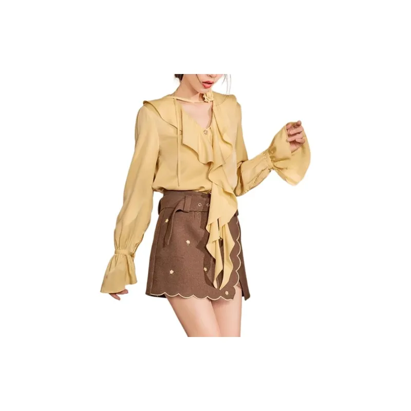 QIAOYUHUAZUN Shirt Women's Yellow-2