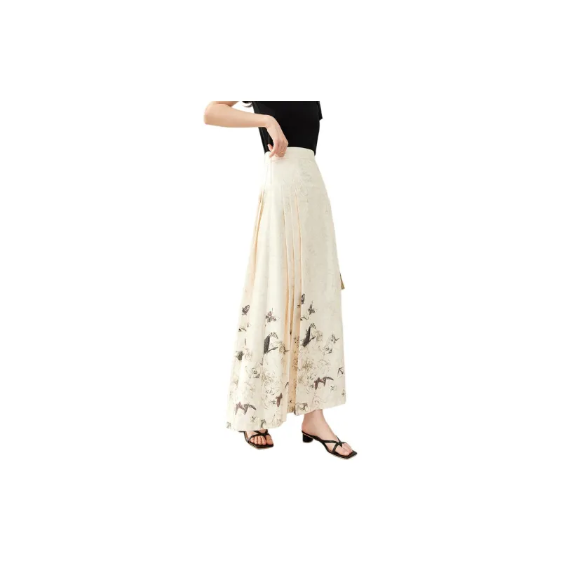 VIMLY Casual Long Skirts Women's Apricot-6