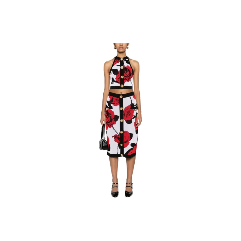 BALMAIN Floral Motif Midi Skirt-1