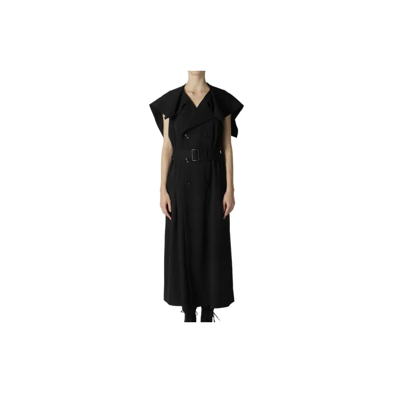 Yohji Yamamoto Wool Gabardine Sailor Collar Coat Women's Black-2