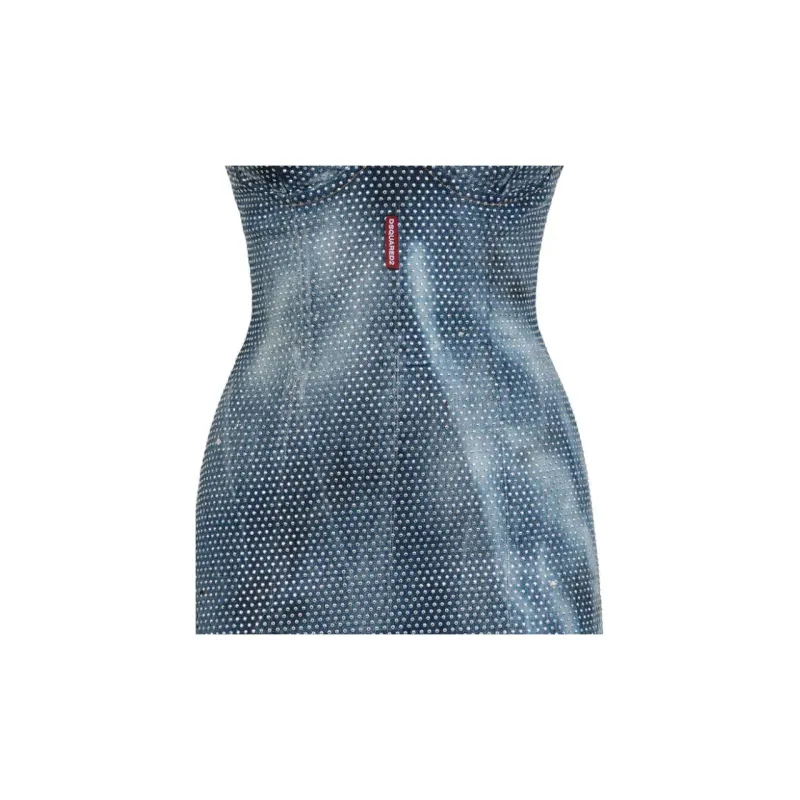 DSQUARED 2 Embellished Denim Bustier Mini Dress-2