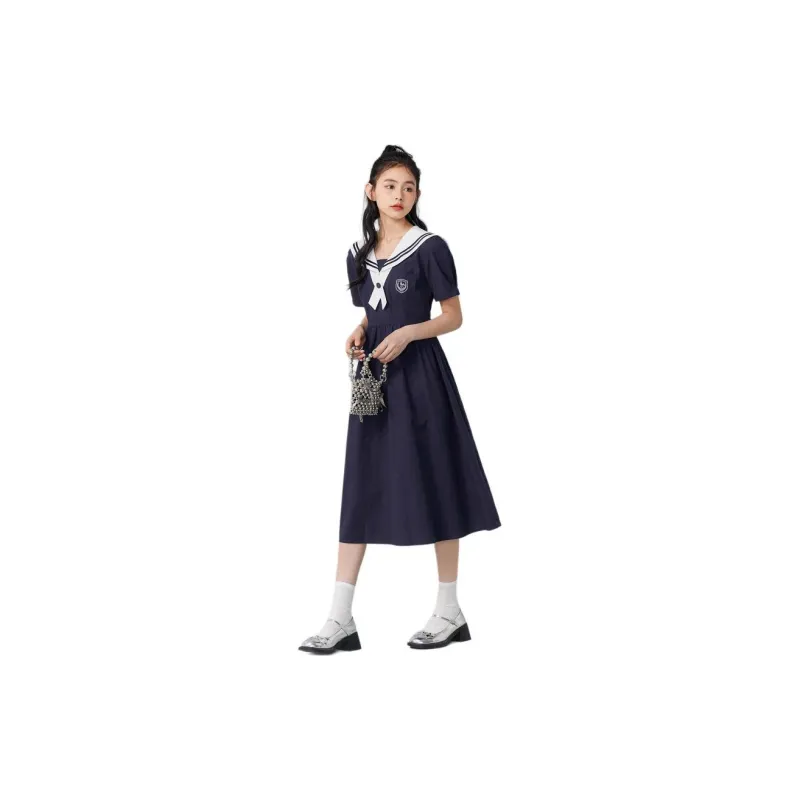 ZIHAN Short Sleeved Dress Women's Navy Blue-1