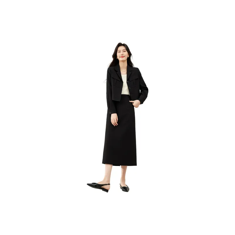 VIMLY Two Piece Skirt Sets Women's Black-1