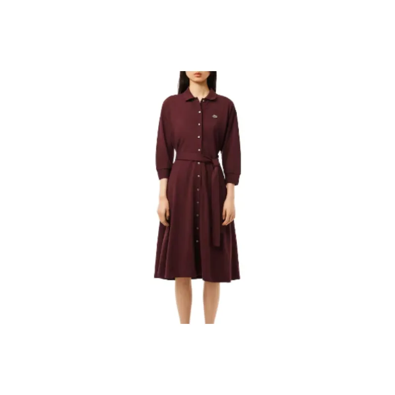 LACOSTE Logo embroidered Midi Shirt Dress-1