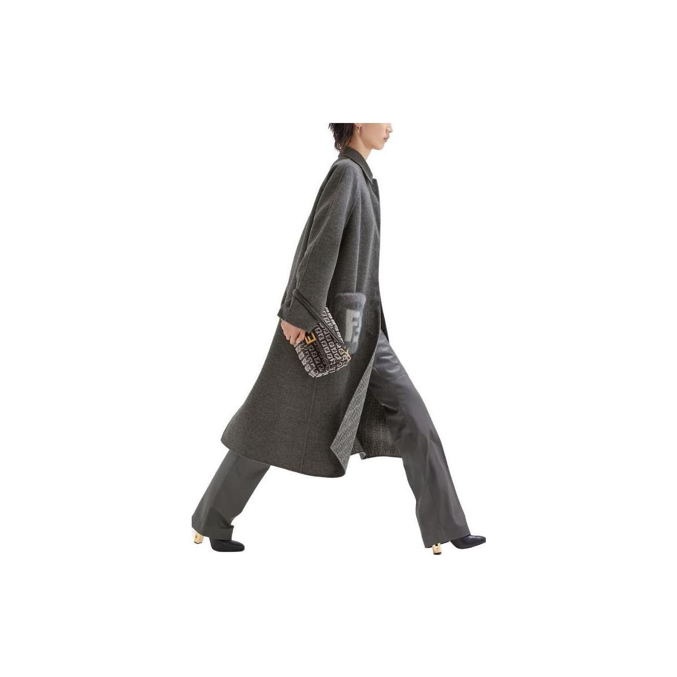 FENDI Logo Detailed Belted Coat 40 - POIZON