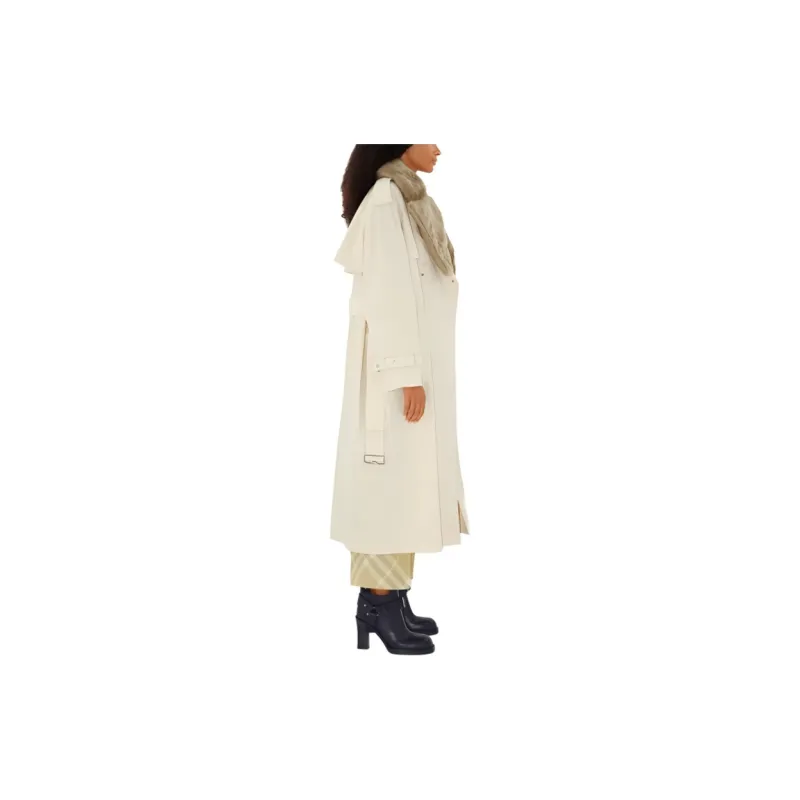 Burberry Trench Coat Women's Plain White Fabric-5