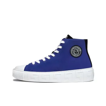 VERSACE Barocco Canvas Shoes Men High-Top Blue