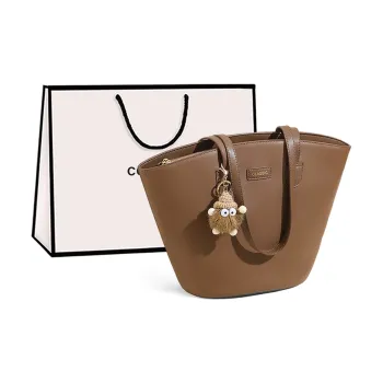COMELY Cow Leather Patchwork Synthetic Leather Shoulder Bag Tote Handbag Shopping Bag Regular Women's Brown